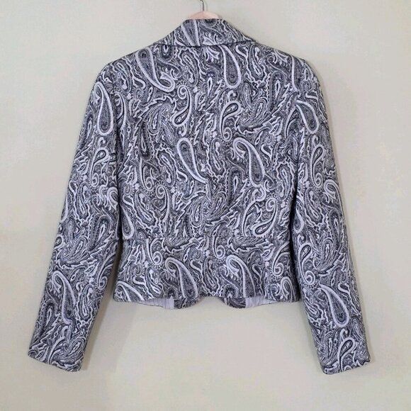 Trina Turk Blazer Womens 2 Gray Silver Paisley LS Cotton Wool Blend Party Boho - Picture 5 of 16